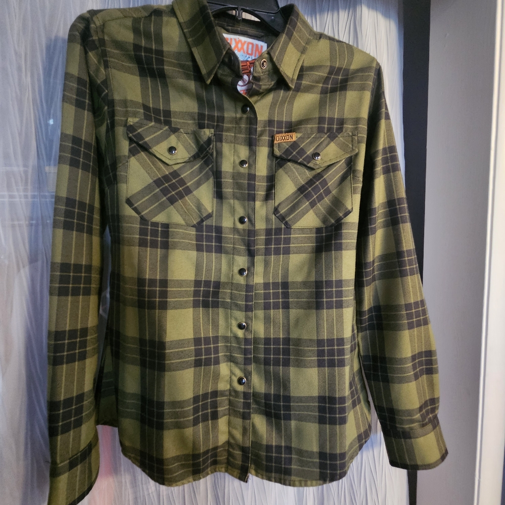 DIXXON Olive Plaid Snap-Front Button-Up Shirt